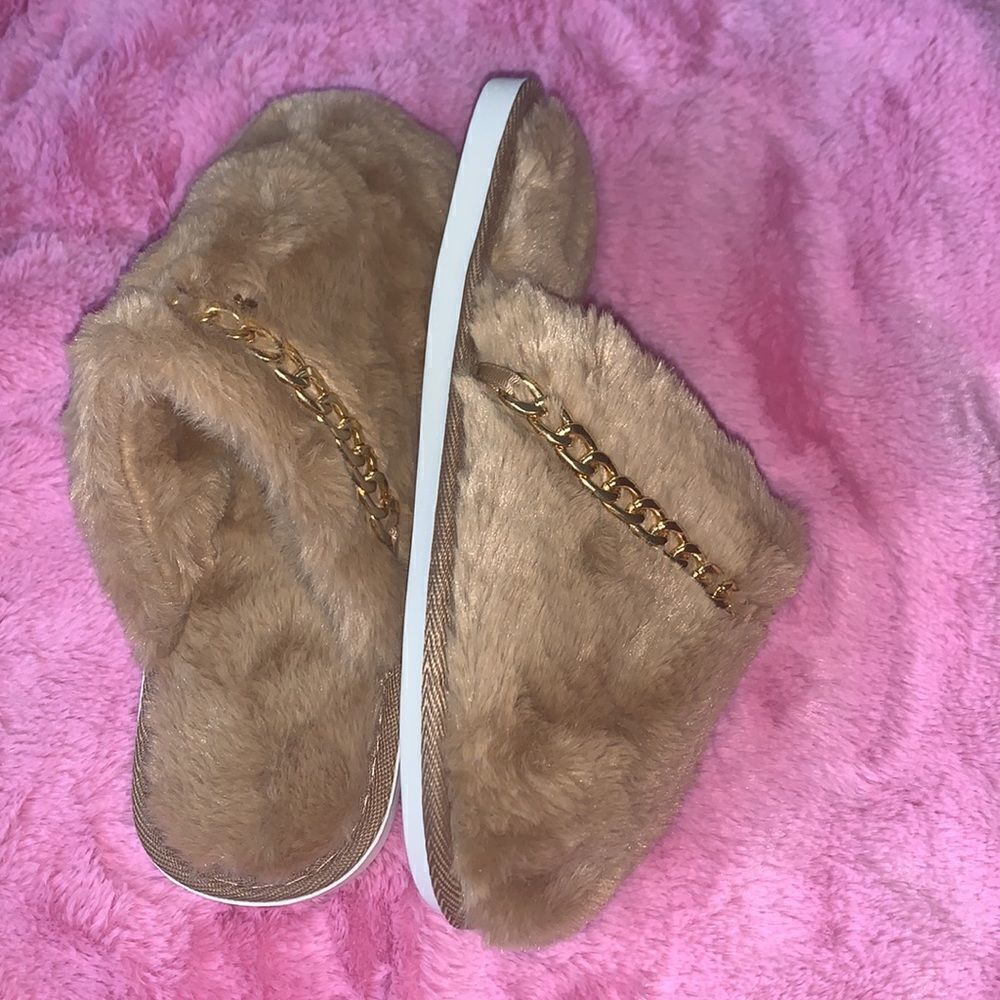 Brown Faux Fur Slipper Slides